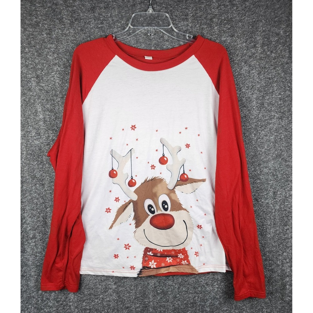 Rudolph T-Shirt Women 4XL Red White Raglan Christmas Holiday Graphic EUC